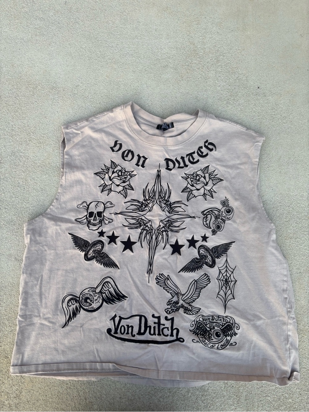 Von Dutch Beige Crewneck Tee with Black Logo Tag